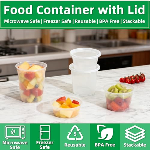 Deli Food Containers with Lids 32 oz-20 Pack Meal Prep Containers Food Storage Containers with Lids Stackable with 20 Forks, Leakproof, BPA Free, Microwave Dishwasher Freezer Safe for Takeout Meal — view 4
