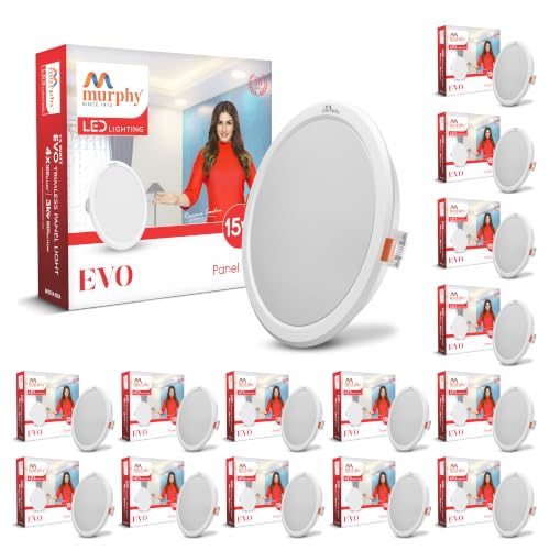 Image of Murphy EVO 15W Round LED Panel Light | 3000K Warm White| Recessed Ceiling Light | 1500 Lumens | 150mm Cutout | 4kV Surge Protection | BIS Approved |2-Year Warranty |Pack of 15