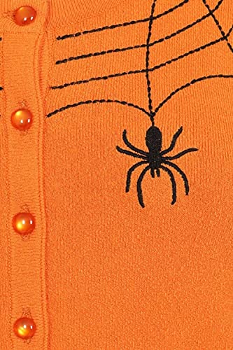 Hell Bunny Spider Web Embroidered Rockabilly Long Sleeve Sweater Cardigan (Orange, 4X) #TOP1