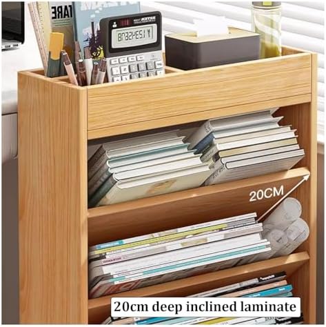 Mobile Bookshelf,Brown Wooden Rolling Storage Cart, Mobile Bookshelf with Multi-Tier Shelves & Wheels for Office Organization - Versatile Utility Cart for Home & Office Use