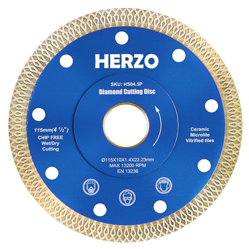 HERZO Disques Diamant 115 mm x 22,23 mm pour carrelage - Disque diamant 115 mm pour carrelage, grès cérame, porcelaine et céramique
