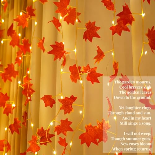 Lichterkette Herbst, Herbstdeko 100LED Ahornblätter Lichtervorhang mit Timer und Fernbedienung, USB 8 Modi… – Ansicht 4