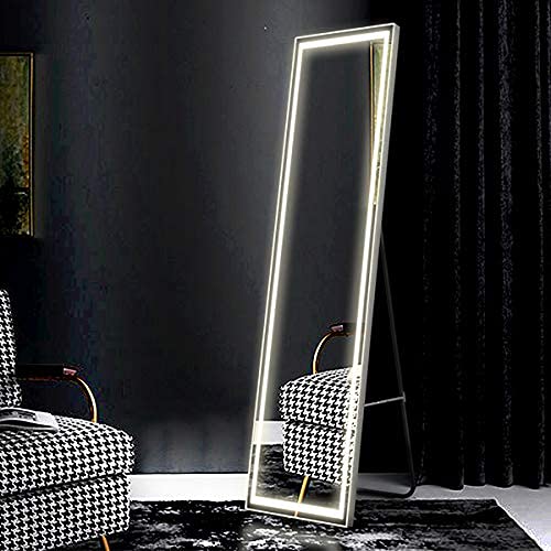 LVSOMT LED Full Length Lighted Mirror, Body Mirror with Lights, Stand Up Floor Mirror & Wall Mount Dressing Mirror, Large Rectangle Mirror, Full Size Mirror for Bedroom Living Room (63"x16" Silver)
