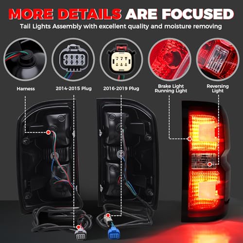 SHINEHOME Tail Light Assembly Compatible with 2016-2019 Chevy Silverado 1500 2500HD 3500HD GMC Sierra 3500HD Left Driver Side Right Passenger Side Taillight Brake Lamp Bulb and Harness by SHINEHOME - Used condition - Image 6