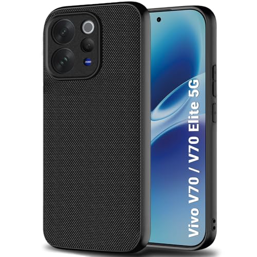 Image of TheGiftKart Back Cover Case for Vivo V70 5G / Vivo V70 Elite 5G | Slim & Lightweight | Ultra-Premium Design | Camera Protection Bump | Fabric Texture Case Cover (PC & TPU, Black)