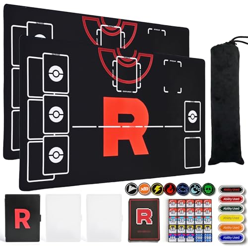 Playmat Set for TCG 2-Player Trainer TCG Playmat 2 PCS with 38 Damage Counters 2 Trading Card Cases 65 Card Sleeves and Professional Storage Bag