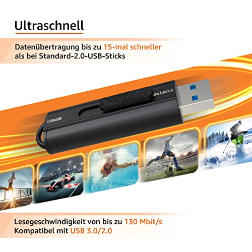 Amazon Basics 128 GB USB 3.1 Flash-Laufwerk, lesegeschwindigkeit von bis zu 130 Mbit/s, Schwarz – Bild 4