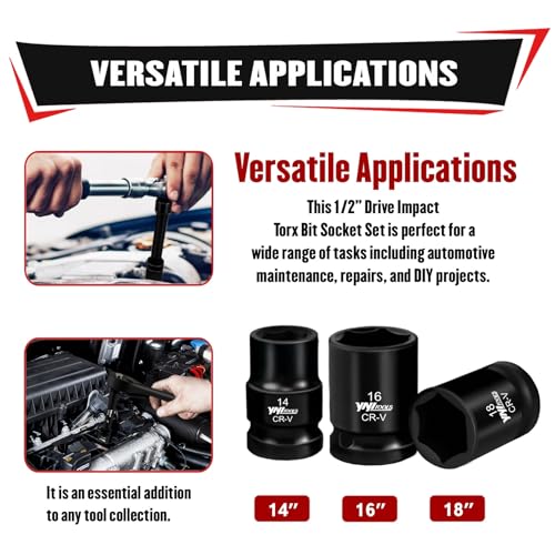 Image of YIYITOOLS 17Pcs 1 /2 inch Drive Shallow Impact Socket Set (8-24mm), Metric Socket Set, 6-Point, CR-V Steel for Automotive Maintenance, Repairs, and DIY Projects