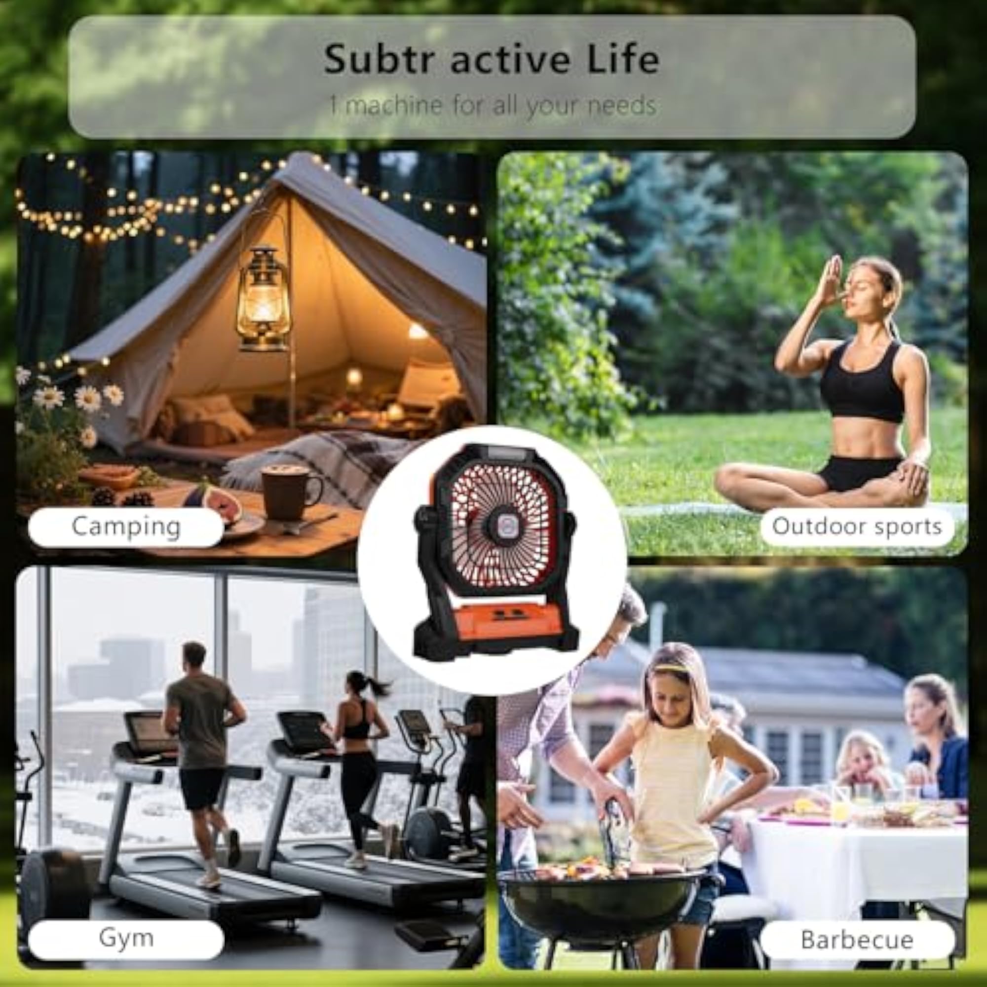 Portable Camping Fan with LED Lantern, 25H Battery Life