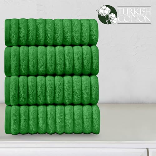 Image of Elegant Comfort Luxury 100% Turkish Cotton Corduroy Ribbed 4 Pack Hand Towel Set 16 x 28 Inch - Absorbent, Super Soft, Quick Dry, Premium Towels for Bathroom, Gym, Spa and Hotel Use, Emerald Green