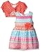 Youngland Girls' Multi-Printed Chiffon Dress with Crochet Lace Cardigan