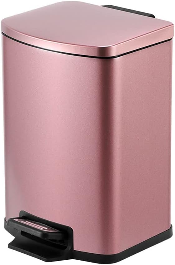 ゴミ箱 屋内 キッチン 寝室 ステンレススチール 静音 足操作式ゴミ箱 大容量 リビングルーム バスルーム 正方形 ゴミ箱 (ローズ