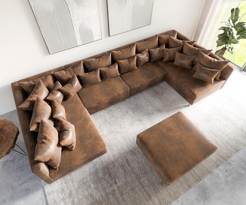 DELIFE Couch Clovis XL Braun Antik Optik mit Hocker Wohnlandschaft Modules Sofa – Bild 7