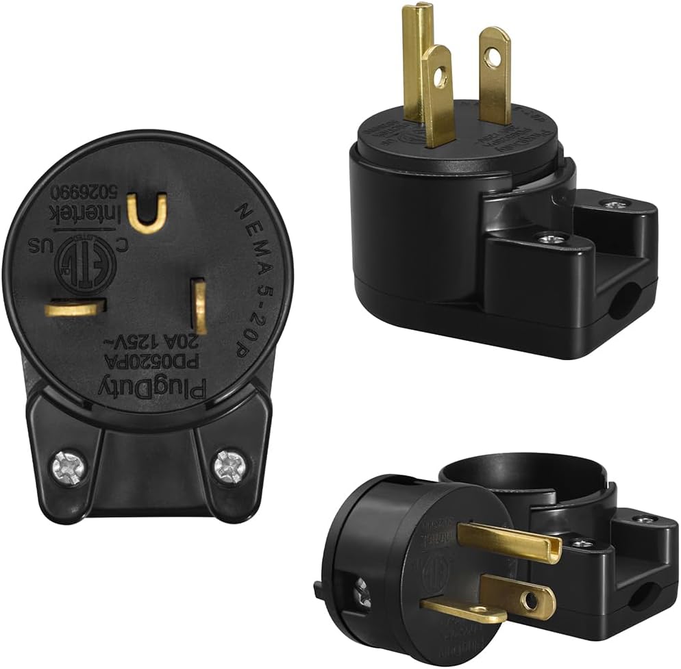 3 PCS NEMA 5-20P Right Angle Plug,20A 125V 3-Pole AC Power Connector,90 Degree 12-Position Rotatable Design,Replacement Plug for Appliances & Tools