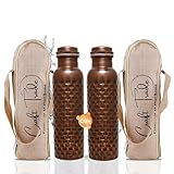 Craft Trade Trinkwasserflasche Kupfer Trinkflasche Rein Antike Flasche Wasserflasche mit Deckel und Tragetasche 34oz/1000 ml Auslaufsicheres Ayurveda Kupferflasche für Büro und Yoga- 2