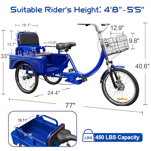 MOOITZ Adult Tricycle, 20 Inch 3-Wheel Bikes Carrying