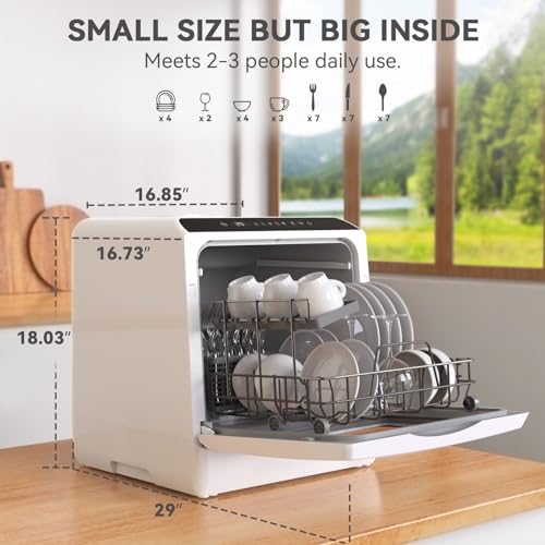 Portable Countertop Dishwasher, 5 Washing Programs Mini Dishwasher with 5L Built-in Water Tank & Inlet Hose, For apartments