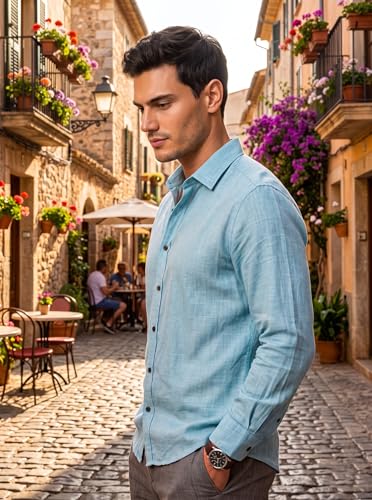 Image of Men's Cotton Blend Solid Casual Shirt Regular Fit Full Sleeve Shirt for Men Plain Formal & Casual Wear Collared Button Down Shirt