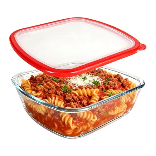 Vitrignis Glass Baking Dish - 2.75Qt Square 9x9 Baking Pan - Baking Pan With lid and Non-slip Mitts - Glass Baking Dishes For Oven