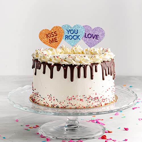 Whaline 48Pcs Glitter Heart Cupcake Topper With Sticks Glue Point Double-Layer Valentine Conversation Heart Cupcake Picks For Valentine's Day Anniversary Wedding Party Supplies Cake Decorations #TOP5