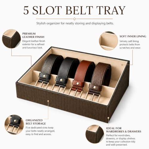 Image of La Trove 5 Slot Belt Organizer Display Tray for Men, Olive Green | Stackable tray keeps formal, casual and leather belts arranged neatly in wardrobe, closet, drawer, dresser or dressing table