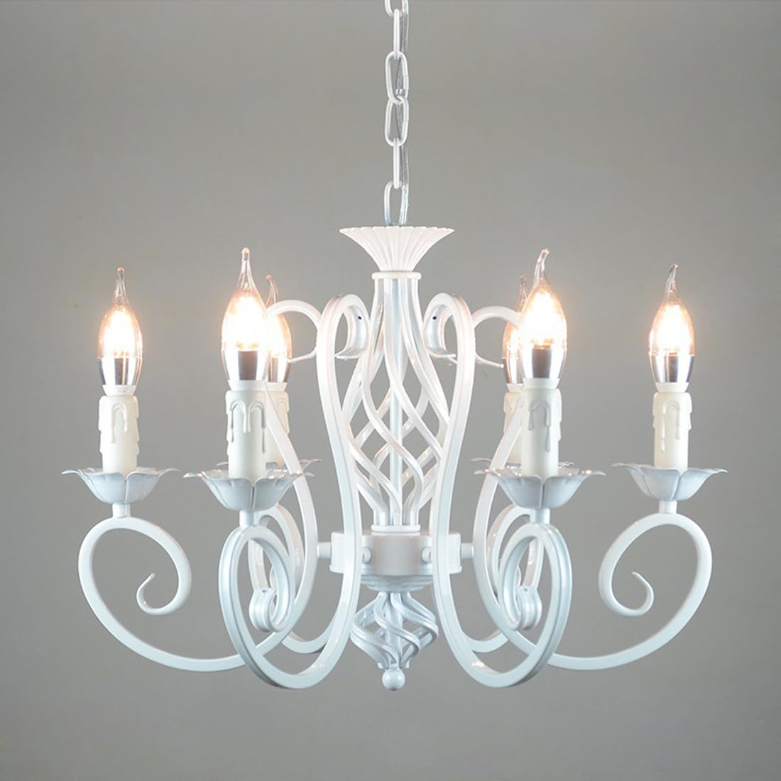 Klassisch Pendelleuchte Kronleuchter Kerze LED Vintage Wohnzimmer Lampe Antik Weiß Metall Eisen Esszimmer Hängelampe Rustikal Industrielle E14 Retro Büro Küche Deckenbeleuchtung Höhenverstellbar D52cm