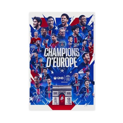 Impression sur toile PSG Ligue des champions 2024-2025 - Décoration murale pour salon, chambre à coucher - 30 x 45 cm