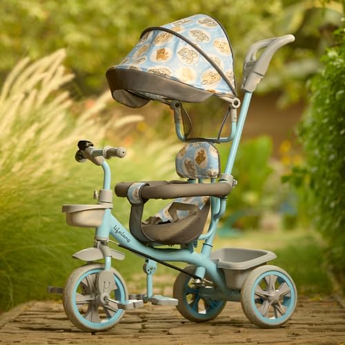 Image of Lifelong Kids Parental Control Tricycle with Canopy,Harness,EVA Wheels, Bell & Storage Basket|Baby Trike|Age Group 1 Years to 4 Years Carrying Capacity Upto 25 kg (Blue /Grey)