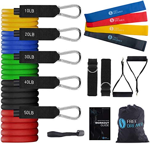 FREE DREAMER Resistance Bands Set 16pcs Exercise Bands with Door Anchor Handles Carry Bag Legs Ankle Straps and 4 Resistance Loop Bands for Resistance Training?Physical Therapy?Home Workouts