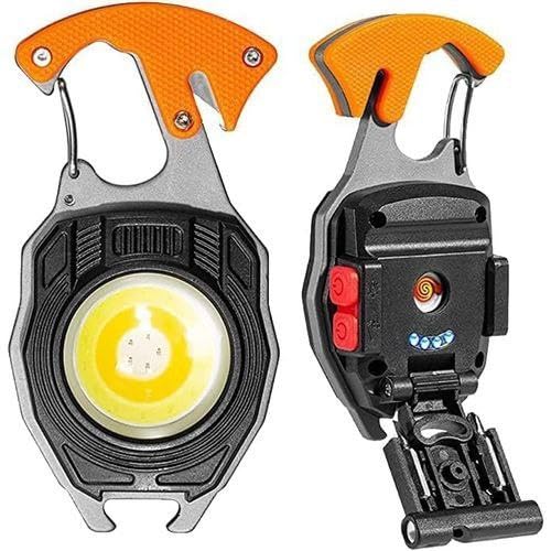 COZIESS Multifunction Keychain Flashlight, Rechargeable Keychain Light, COB Multi-Function Work Light, 7 Lighting Modes with Electric Lighter, Seat Belt Cutter, Screwdriver, Whistle for Emergency.-image-5