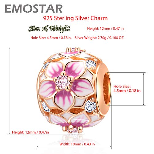 Rose Gold Magnolia Bloom Charms Fit Pandora Valentines Day Bracelet, 925 Sterling Silver Magnolia Flower Pale Cerise Enamel Cz Beads, Gift For Teacher/Best Mom/My First Mothers Day/Sisters #TOP3