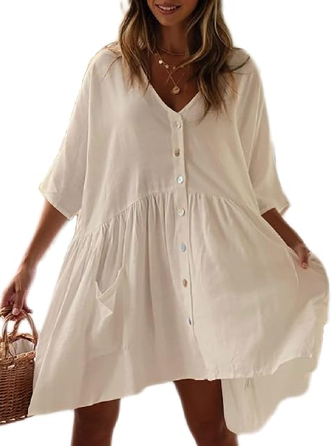 Bsubseach Beach Dresses for Women Swimsuit Coverup Swimwear Cover Up Dress Shirt Blouse Swiss Dot