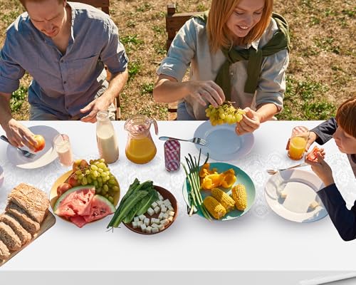 Oudain 6 Pcs Plastic Tablecloth Disposable Rectangular Tablecloth 54 x 108 Inch Tea Party Table Cover Lace Table Runner for Wedding Birthday Baby Shower Anniversary Decoration (White) by Oudain - Image 7