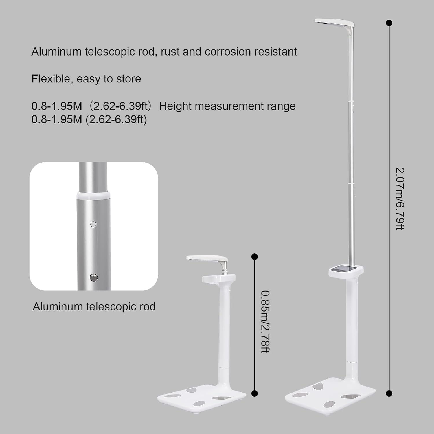 Bilancia a ultrasuoni per altezza e peso, analizzatore digitale di massa grassa corporea con comando vocale, 5-200 kg, 0,8-1,95 m