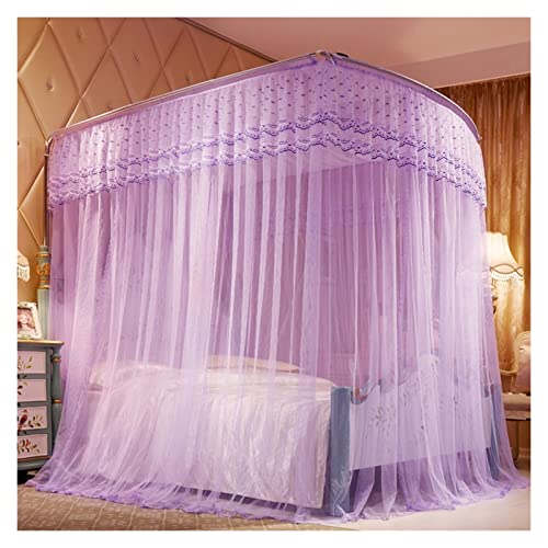 Esta mosquitera telescópica con Forma de caña de Pescar, mosquitera en Forma de U de Tres Puertas, Dosel para Cama King (Color: Morado, tamaño: 1,8 * 2,0)