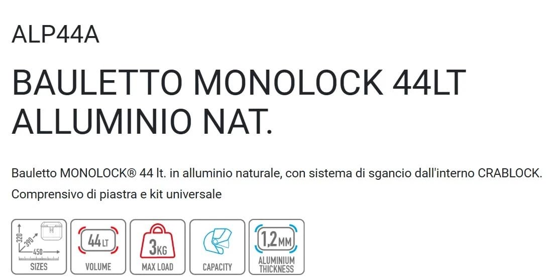 GIVI BAULETTO ALPINA ALP44A MONOLOCK 44LT IN ALLUMINIO NATURALE
