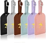 Luggage Tags, 6 Pack Suitcase Tags with Name ID Card, PU Leather Baggage Tags Labels for Baggage Suitcase Privacy Protection, Mixed Colours