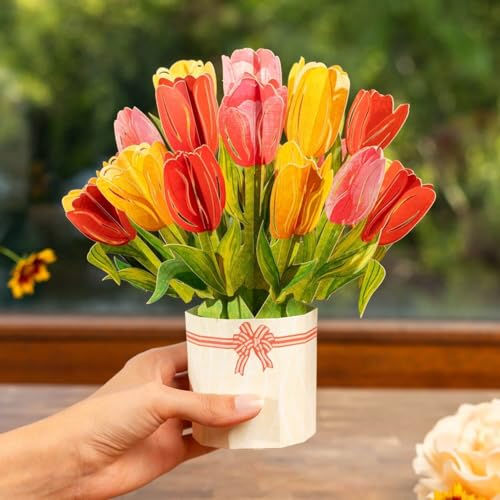 papercrush® Pop Up Bouquet de Tulipes - Carte d'anniversaire 3D pour femmes (marraine, mamie, maman), Carte pour Fête des Mères ou Pâques, Carte depart...