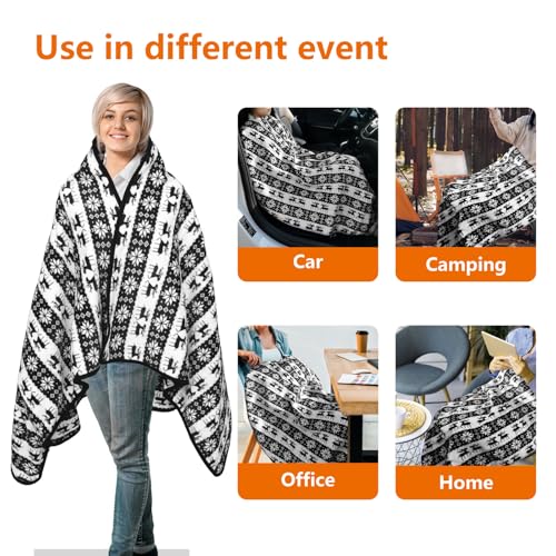 Image of 12-Volt Electric Heated Car Blanket,Portable Heated Blanket with 2 Level,Electric Blanket for Car,Truck,SUV (Black)