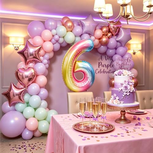 Image of Rainbow Number Balloons Birthday Balloons - Giant Number 6 Balloon 40 inch, Numbers Balloon Birthday Decorations, Rainbow Party Supplies for Baby Shower