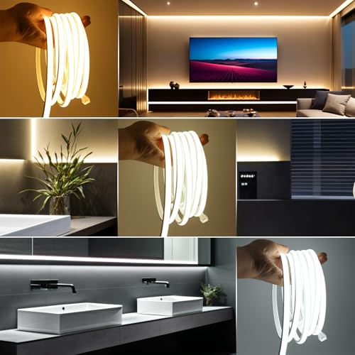 KAFULA 220V dimmable COB LED Light Strip, IP65 Waterproof Flexible, 288 LEDs/m Super Bright FCOB LED Fairy Light CRI90+, can be Cut Every 50 cm, Home Decoration [27m, Warm White 3000K] - Image 7