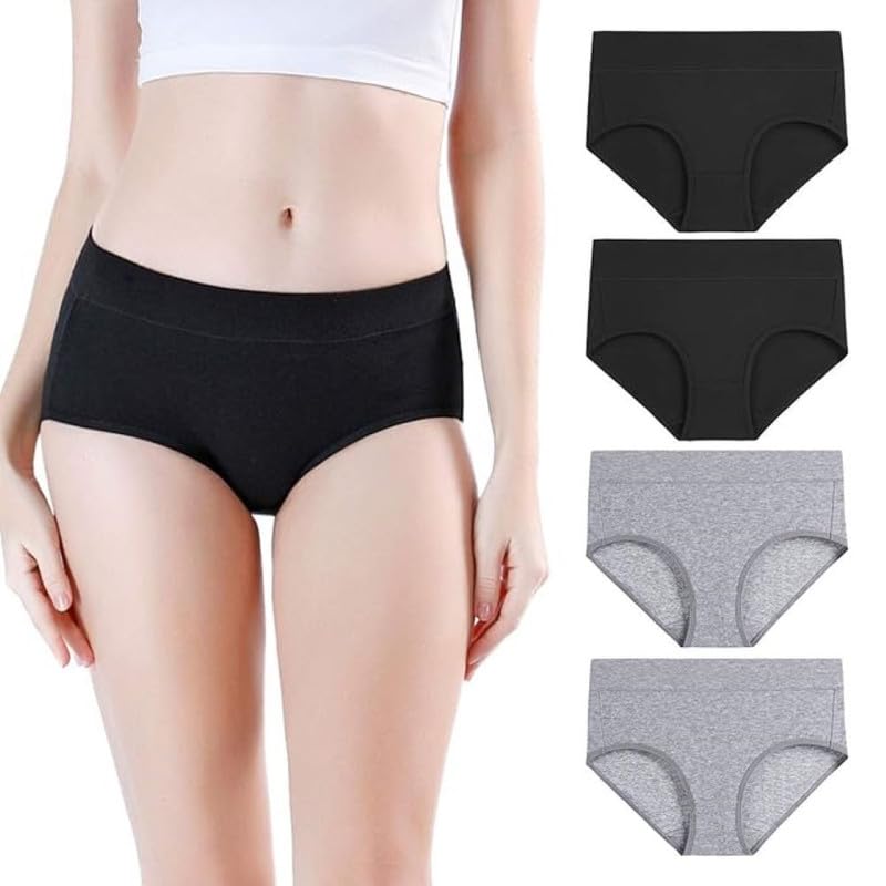 diving deep Breathable Cotton Panties, Mid Waist Briefs, Tummy Controller Hipster Underpants, Stretchy Panties for Women_4 Pack-picture-50