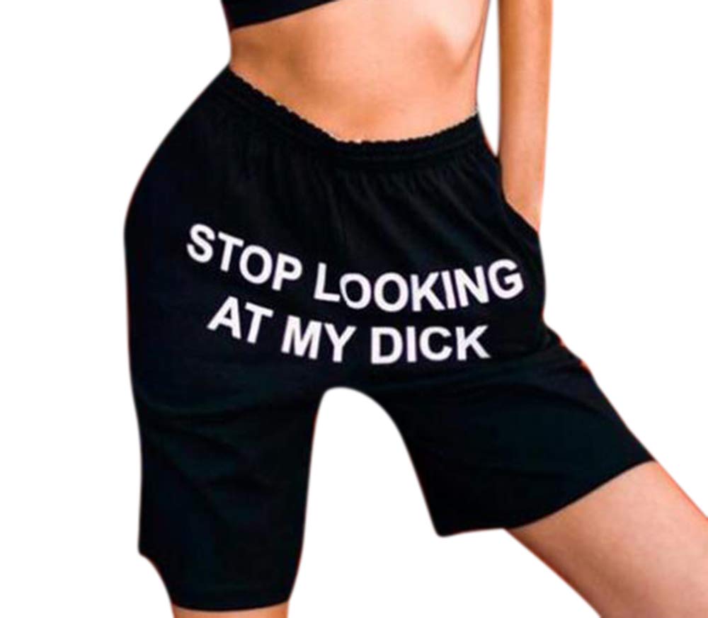 Women's Elastic Waistband Sweatpants Sports Knee Length Pants Funny Letter Prints Tops