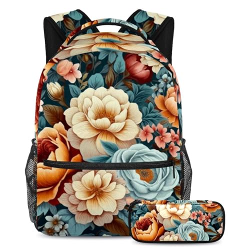 Sac à dos fleur d'hibiscus avec trousse pour l'école et le voyage des élèves