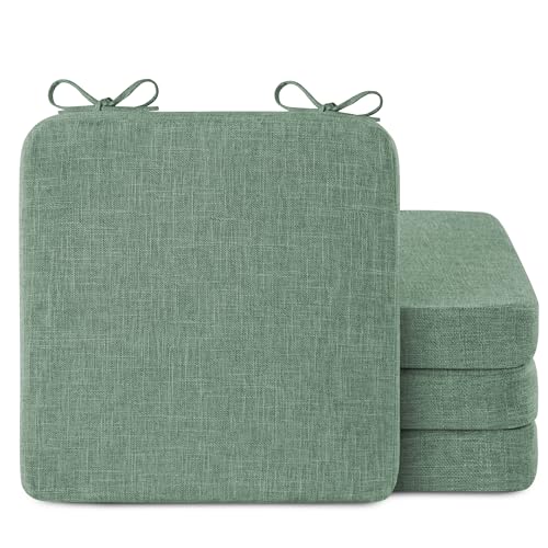 Image of AddGrace Chair Cushions for Dining Chairs 4 Pack 16x16inch Sage Green | Non Slip, Removable Cover with Ties, Textured Fabric, for Kitchen Dining Room Indoor, Hard Wooden Chairs, Family Gathering
