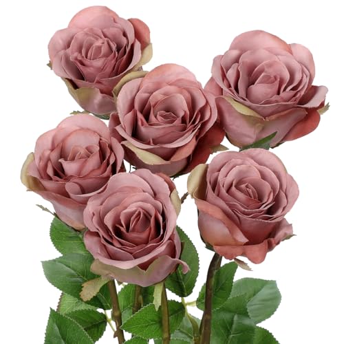 Briful Dusty Roses Pink Artificial Flowers– 6PCS...