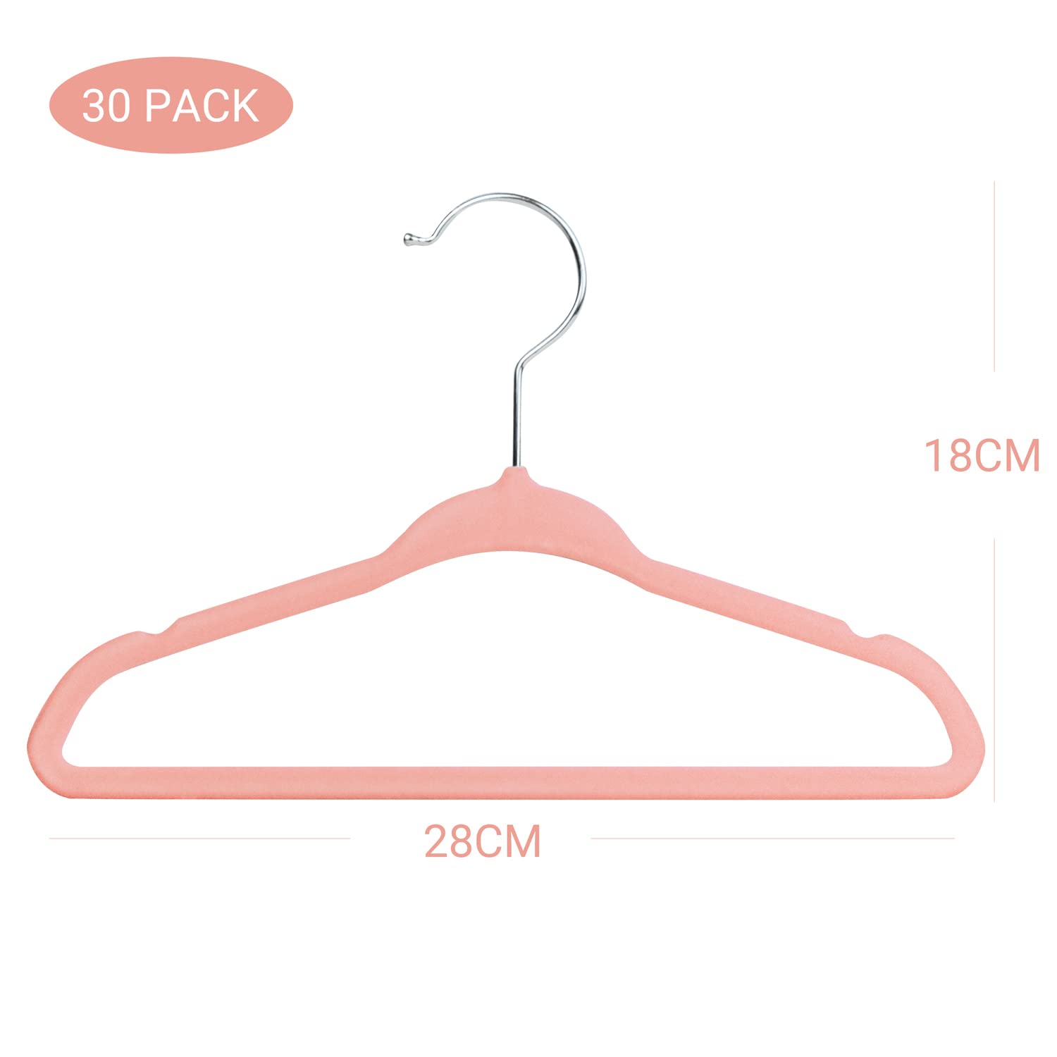 30 Appendini Bambini In Velluto Antiscivolo - Gancio Rotante 360&deg;, Spessore 0.5cm, Grigio