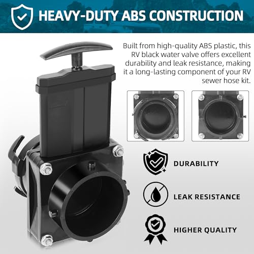 Image of TonGass 3-Inch RV Waste Valve Body with Handle, Durable Sewer Valve Replacement for Campers Trailers and Motorhomes, Mess-Free Heavy-Duty RV Sewer Pipe Fitting - Black