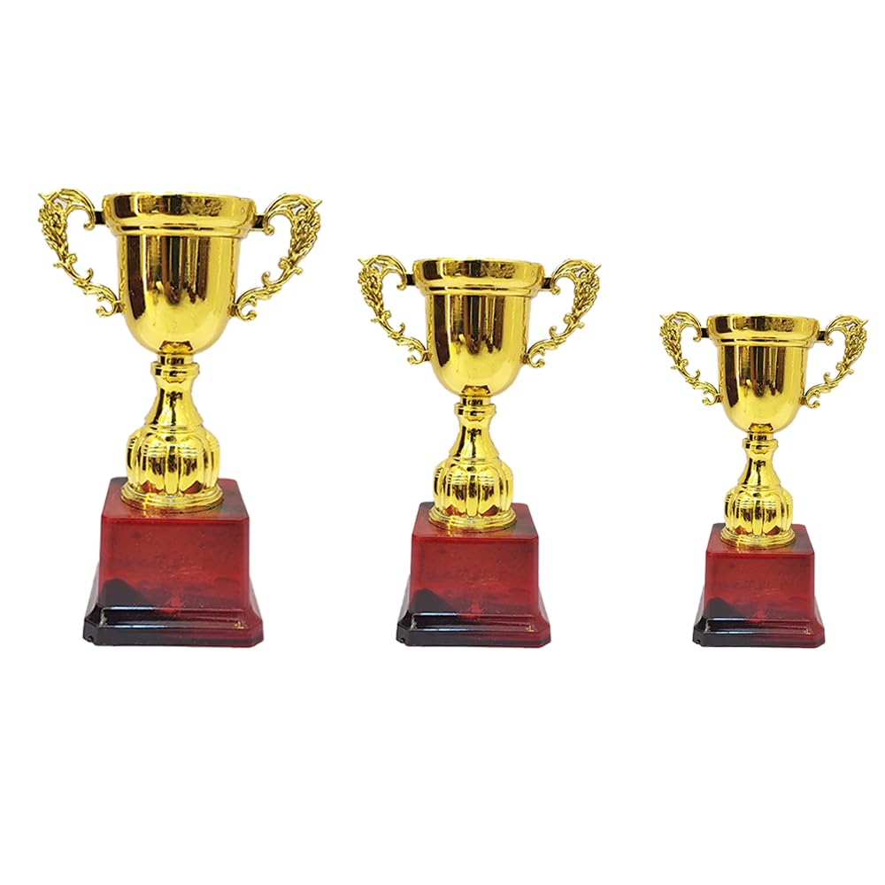bareeze pure trophy for winner, gold premium trophy cup for sport, event and ceremony pack of 3 (size-9inch / 8 inch / 7 inch)