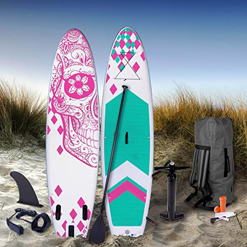 Brast Tabla Paddle Surf Hinchable Candy Skull Rosa 320X81X15Cm+Remo Telescópico+Mochila+Bomba+Kit De Reparación+Correa Para El Pie,Capacidad 130Kg. Paddle Surf Hinchable Para Principiantes Y Expertos